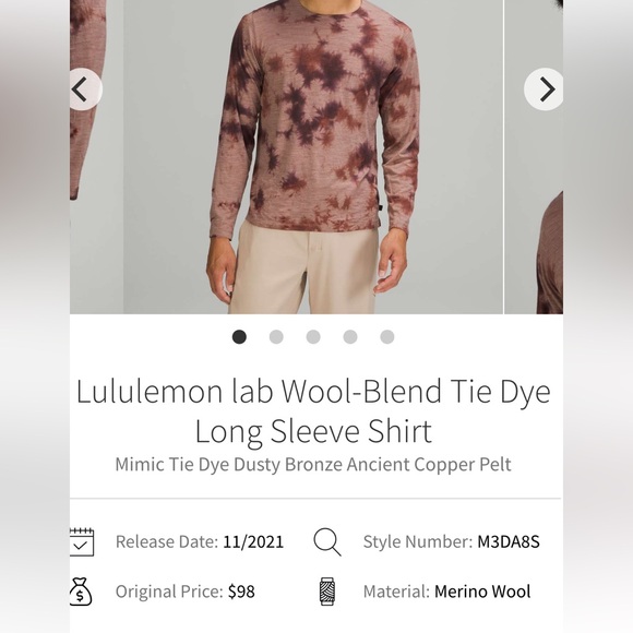 LULULEMON lab Wool blend Tie Dye LS Shirt Men XL Lightweight Comfort M3D8AS EUC - Picture 6 of 17